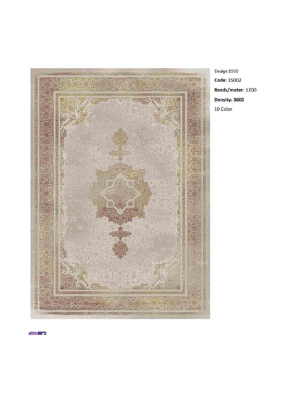 خرید فرش ۱۲۰۰ شانه کد 15002 با تراکم ۳۶۰۰ - کالکشن وستا